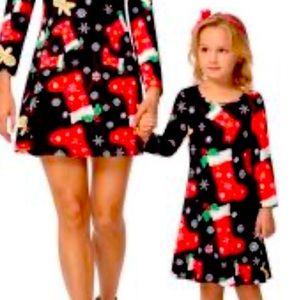 Christmas Girls XL Party Dress Navy Funnycokid Festive Candy Cane Stockings NWOT